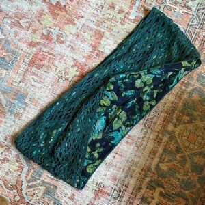 Floral and Crocheted reversible infinity scarf in shades of teal and blue